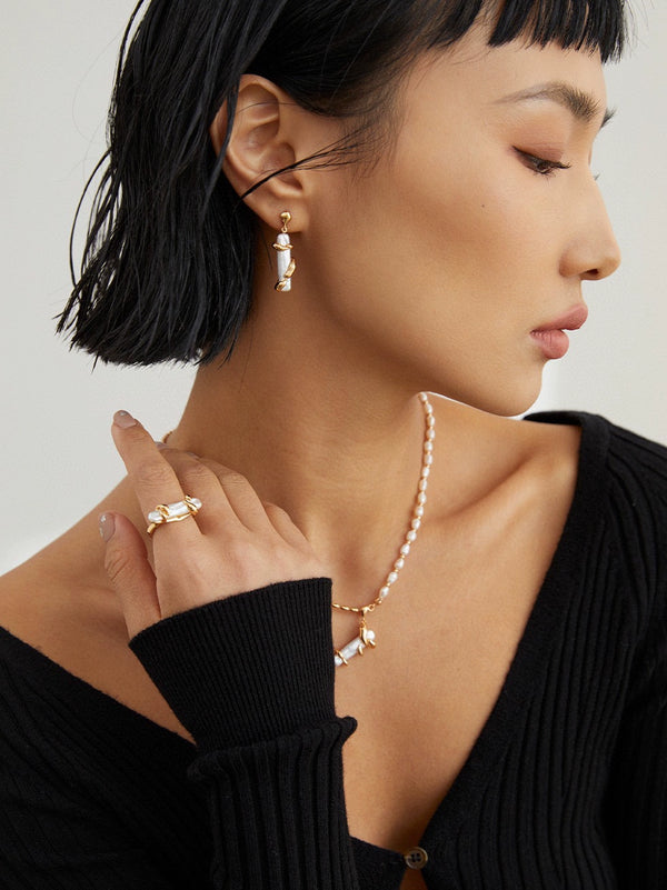 Simsmore [Extremely Simple French Style Series] Pure Silver Adjustable Personalized Fashion Style Original Pearl Ring