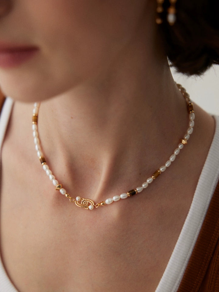 Simsmore Donut Natural Pearl Splicing Clavicle Necklace Chocker Style Niche Design Necklace