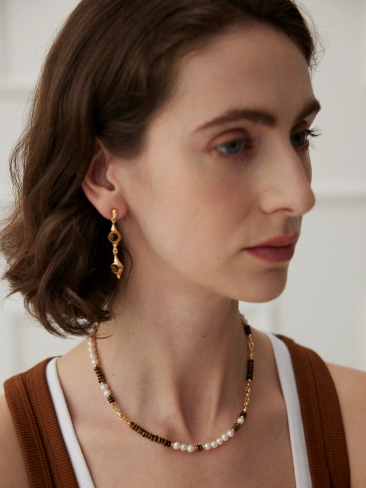 Simsmore niche luxury retro collarbone chain s925 silver tiger eye stone necklace
