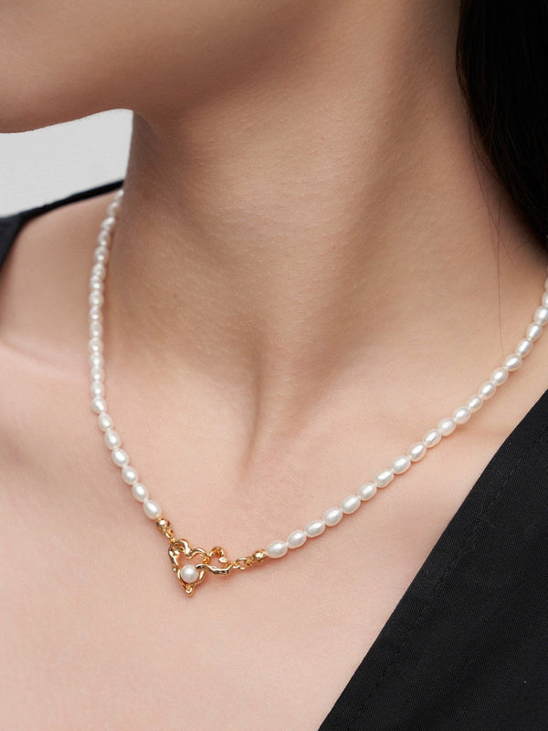 Simsmore minimalist French series pure silver heart interwoven natural pearl temperament simple design necklace