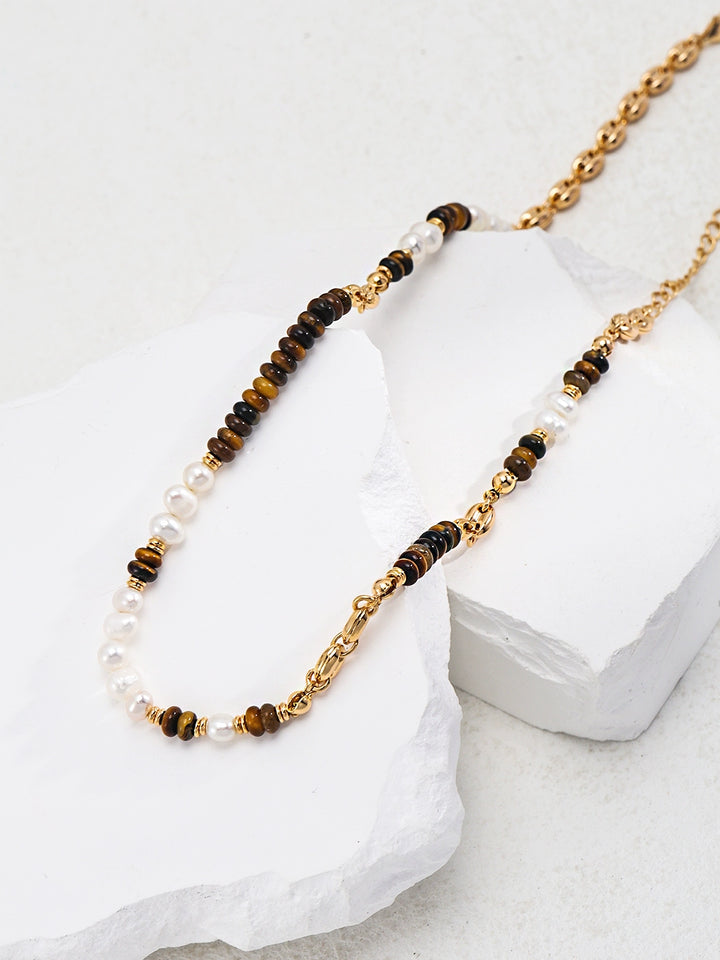 Simsmore niche luxury retro collarbone chain s925 silver tiger eye stone necklace
