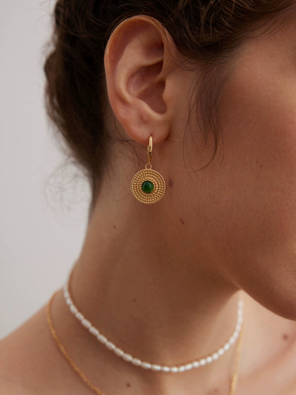 Simsmore minimalist French series S925 pure silver chalcedony earrings, light luxury, retro, niche, high-end feel