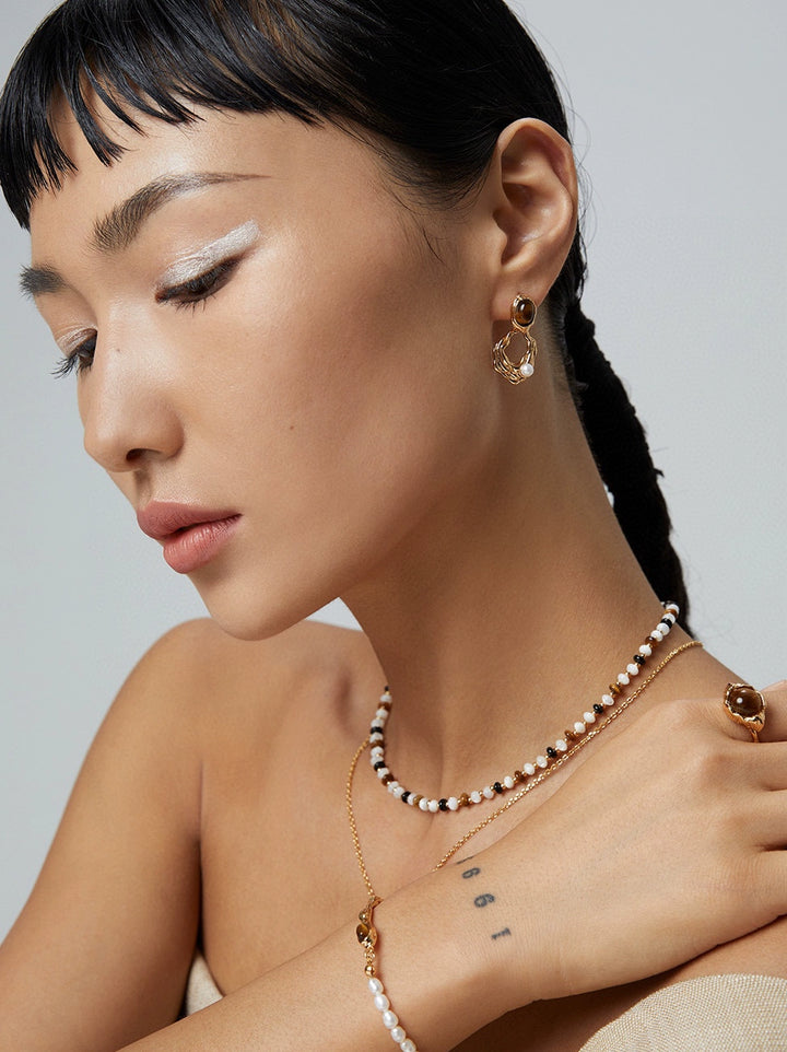 Simsmore minimalist French series S925 pure silver tiger eye stone niche design light luxury retro necklace