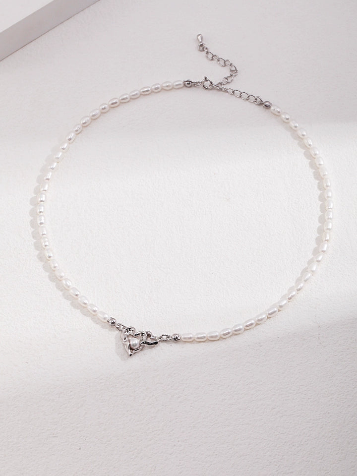 Simsmore minimalist French series pure silver heart interwoven natural pearl temperament simple design necklace