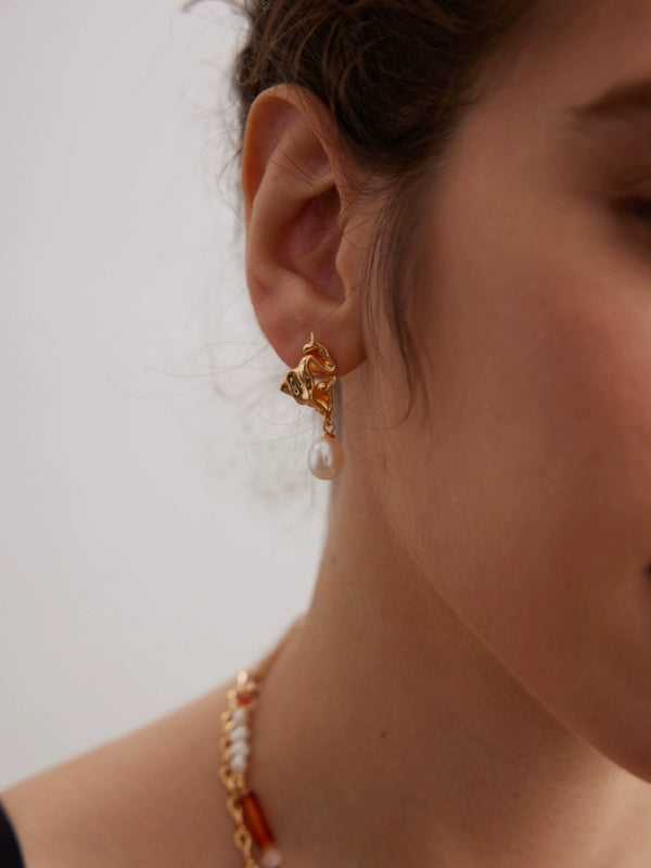 Simsmore minimalist French series S925 pure silver pearl pendant earrings with light luxury and niche design sense