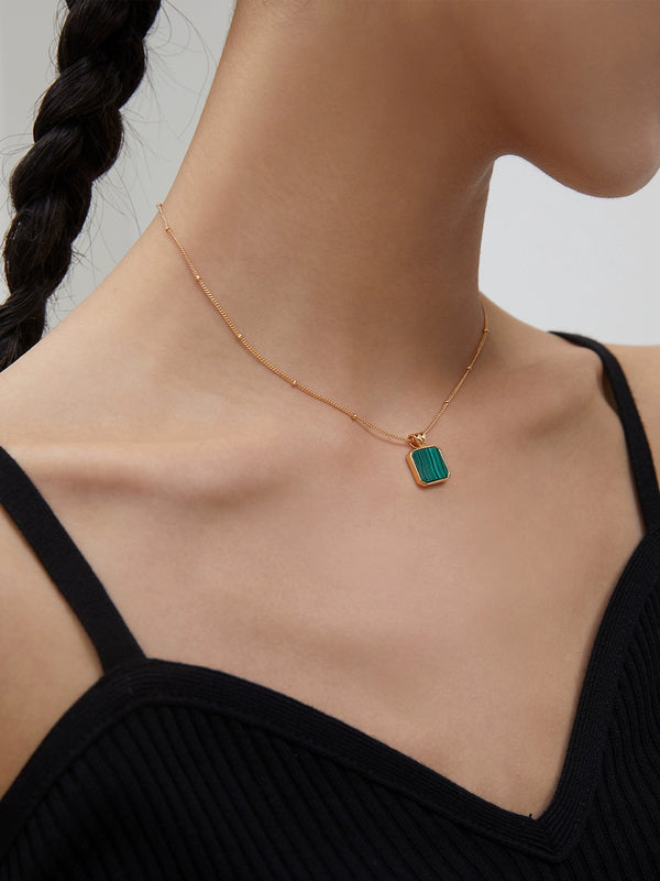 Simsmore [Extremely Simple French Style Series] Pure Silver Natural Peacock Stone Fashion Retro Original Design Necklace