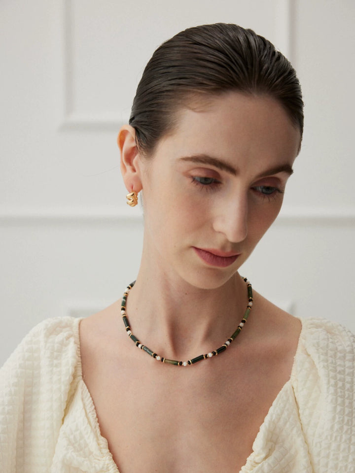 Simsmore green bead necklace for women's new style with a niche design and versatile collarbone chain