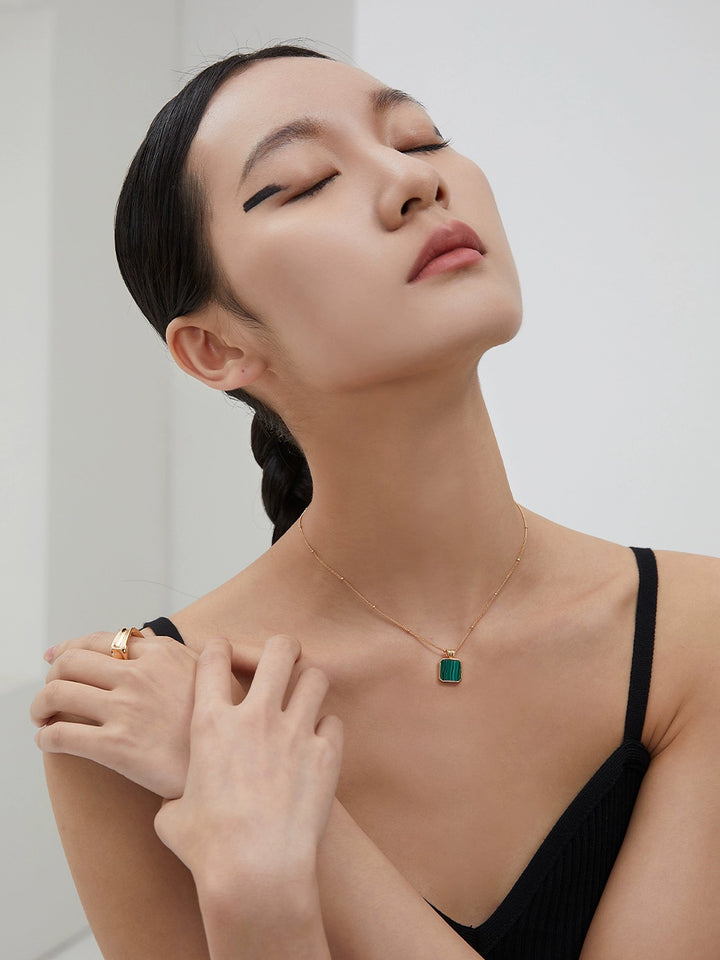 Simsmore [Extremely Simple French Style Series] Pure Silver Natural Peacock Stone Fashion Retro Original Design Necklace