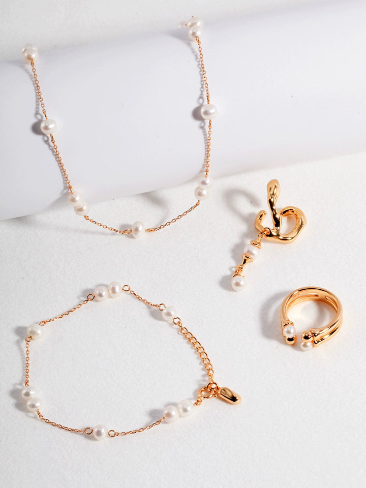 Simsmore [Extremely Simple French Series] Pure Silver Natural Pearl Adjustable Gold Fashion Simple Necklace