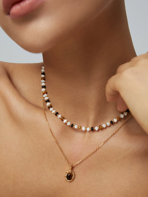 Simsmore minimalist French series S925 pure silver tiger eye stone niche design light luxury retro necklace