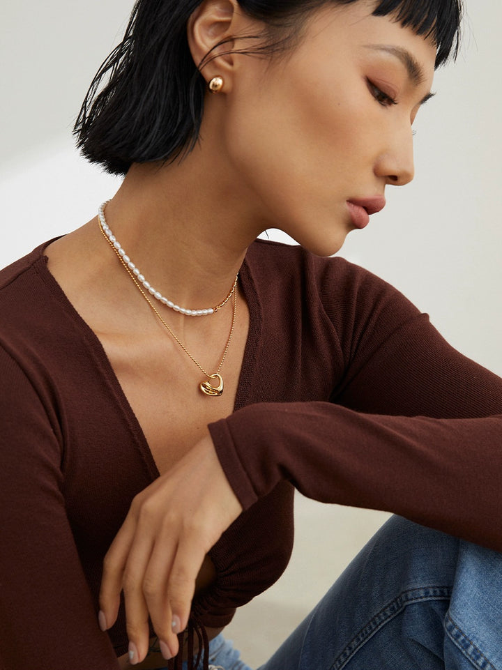 Simsmore [Extremely Simple French Style Series] Pure Silver Love Adjustable Niche Original Double sided Wearing Necklace
