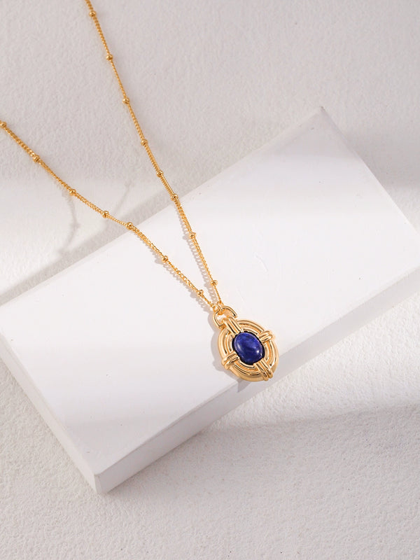 Simsmore minimalist style series palace style design pure silver natural blue gold light retro and high-end necklace