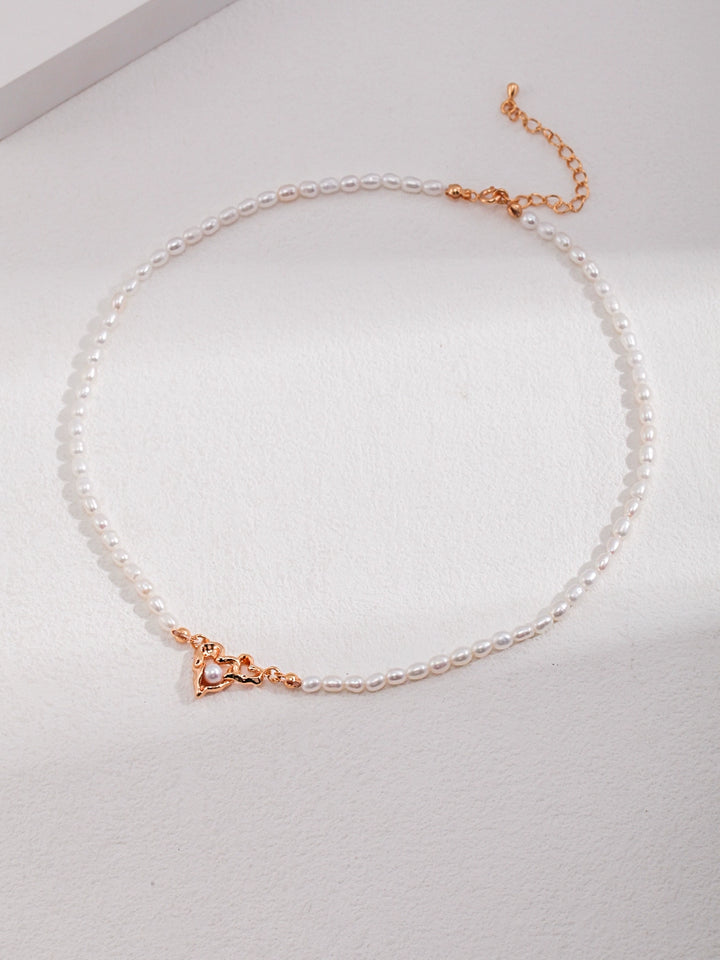 Simsmore minimalist French series pure silver heart interwoven natural pearl temperament simple design necklace