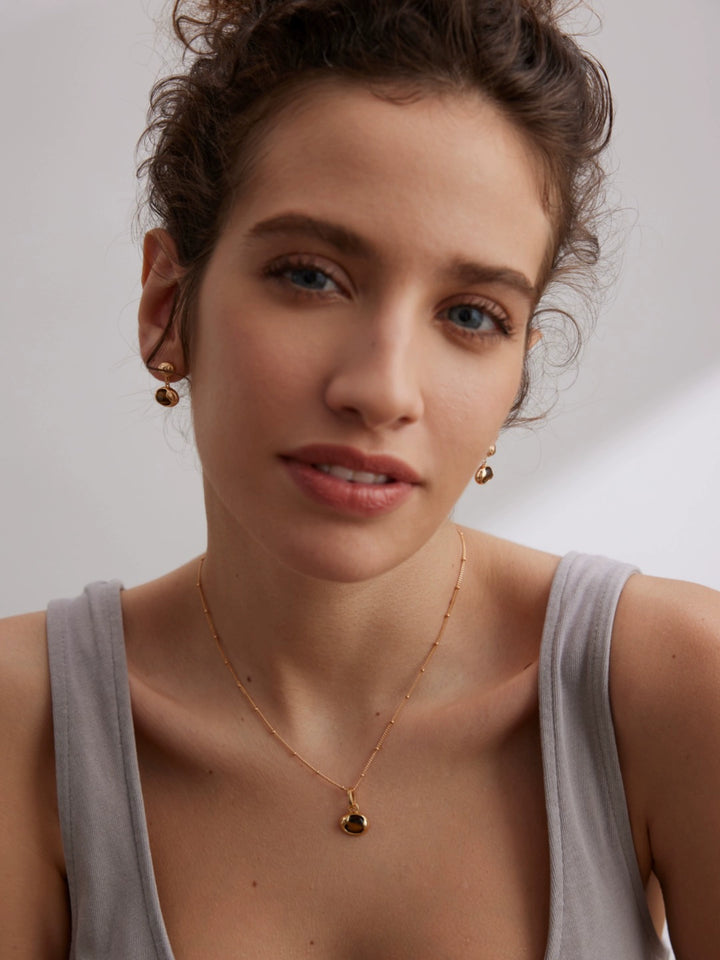 Simsmore Minimalist French Series S925 Pure Silver Natural Tiger Eye Stone Retro Light Luxury Niche Design Necklace