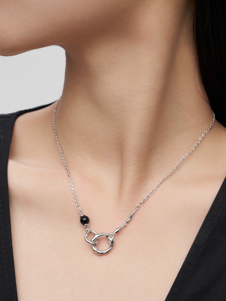 Simsmore minimalist French series S925 pure silver simple and versatile classic double ring niche design necklace