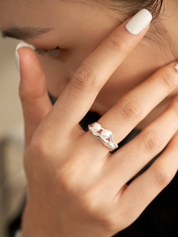 Simsmore Extremely Simple French Style Series] Pure Silver Pearl Adjustable Fashion Retro Original Design Ring