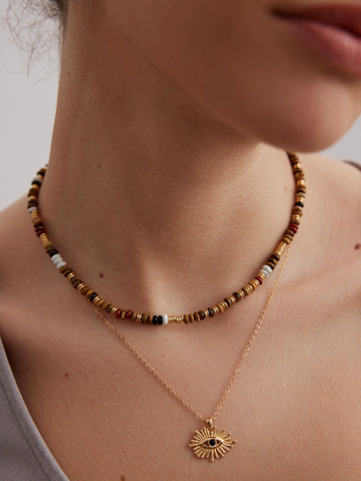 Simsmore Tiger Eye Stone Necklace Women's Autumn and Winter Gemstone Beaded Clavicle Chain Light Luxury Black Agate Neck Chain