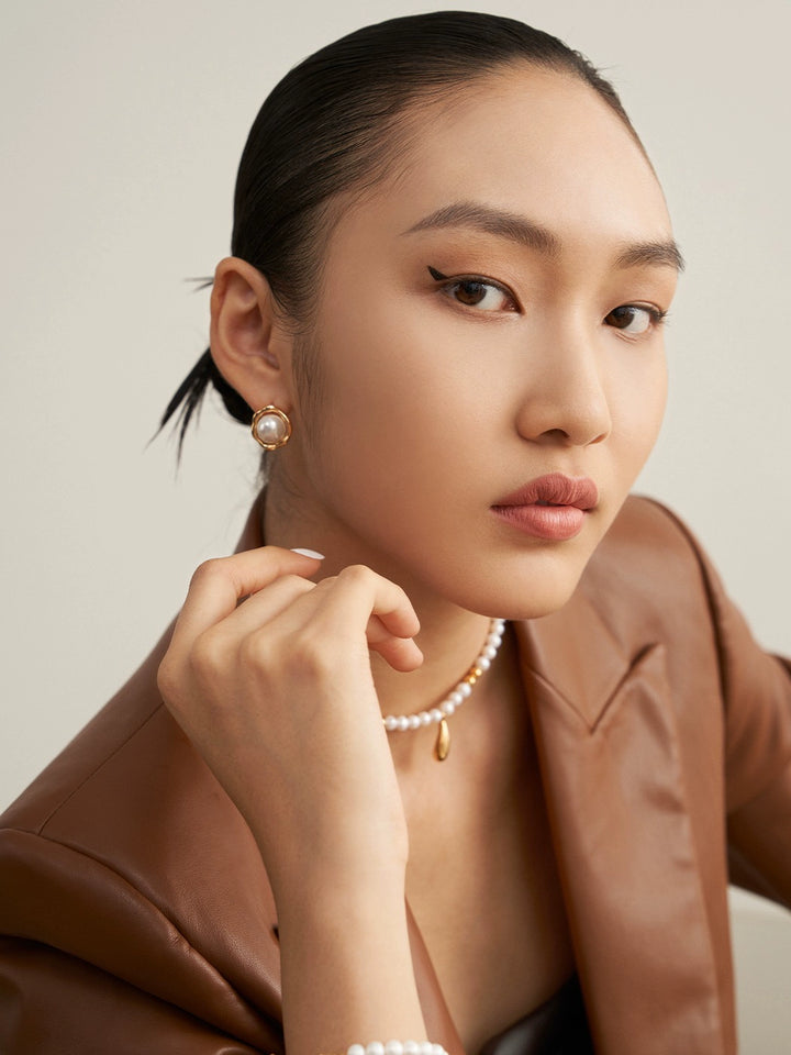 Simsmore [Cold Wind Series] Pure Silver Pearl Fashion Item, Niche Original Design Earrings