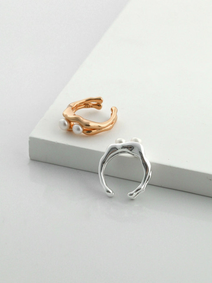 Simsmore Extremely Simple French Style Series] Pure Silver Pearl Adjustable Fashion Retro Original Design Ring