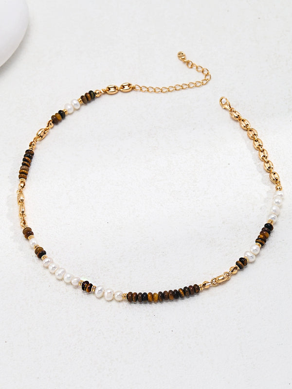 Simsmore niche luxury retro collarbone chain s925 silver tiger eye stone necklace