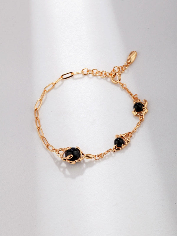 Simsmore [Extremely Simple French Style Series] Pure Silver Agate Adjustable Fashion Retro Unique Original Bracelet