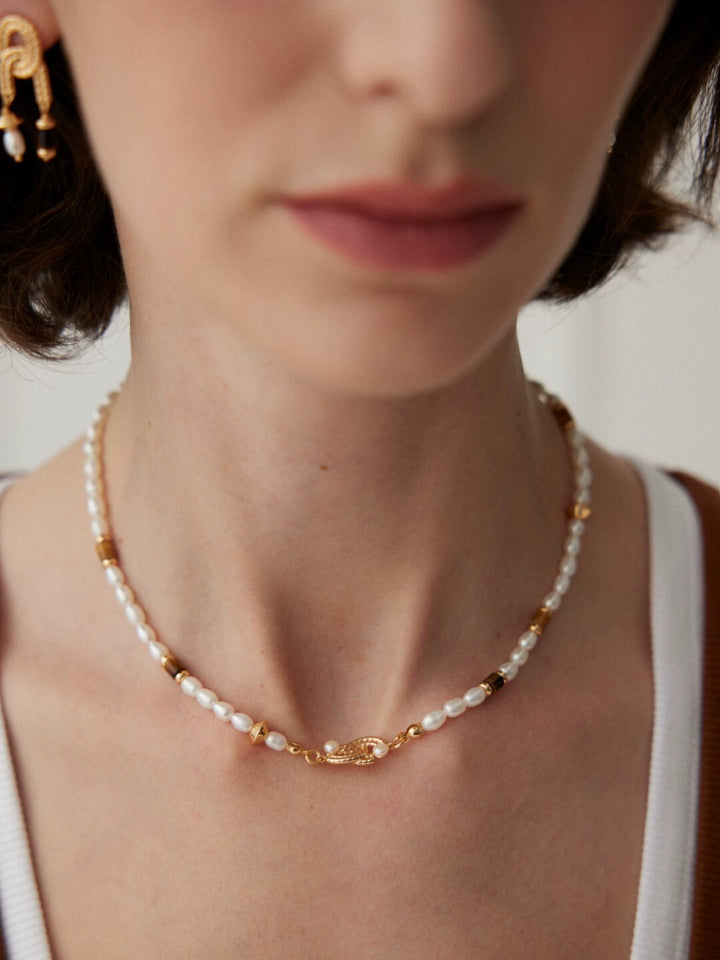 Simsmore Donut Natural Pearl Splicing Clavicle Necklace Chocker Style Niche Design Necklace