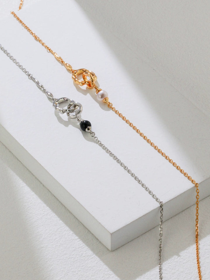 Simsmore minimalist French series S925 pure silver simple and versatile classic double ring niche design necklace