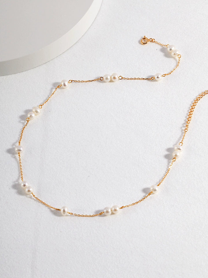 Simsmore [Extremely Simple French Series] Pure Silver Natural Pearl Adjustable Gold Fashion Simple Necklace