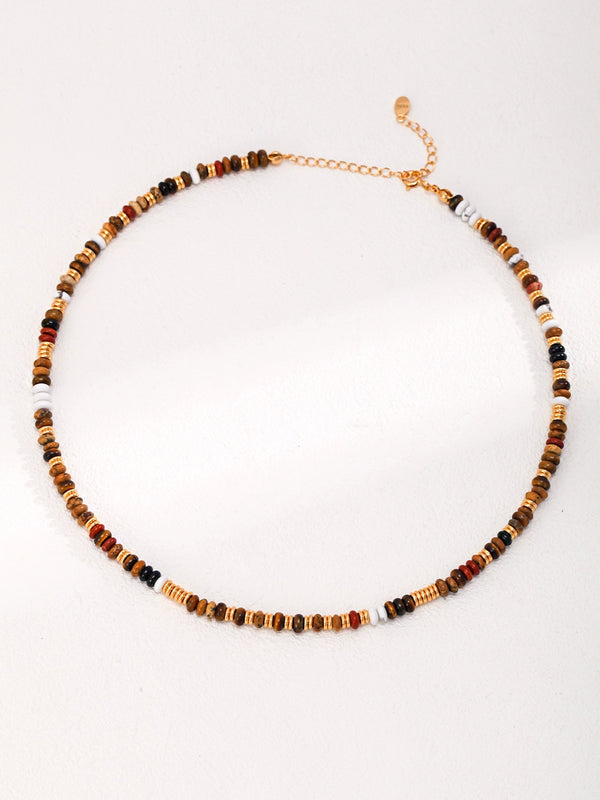 Simsmore Tiger Eye Stone Necklace Women's Autumn and Winter Gemstone Beaded Clavicle Chain Light Luxury Black Agate Neck Chain