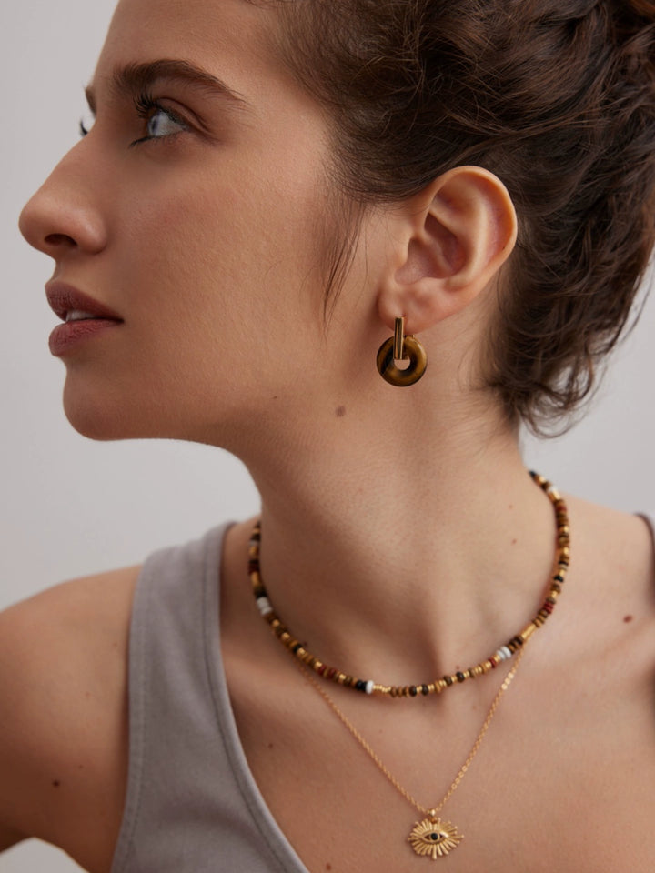 Simsmore Tiger Eye Stone Necklace Women's Autumn and Winter Gemstone Beaded Clavicle Chain Light Luxury Black Agate Neck Chain