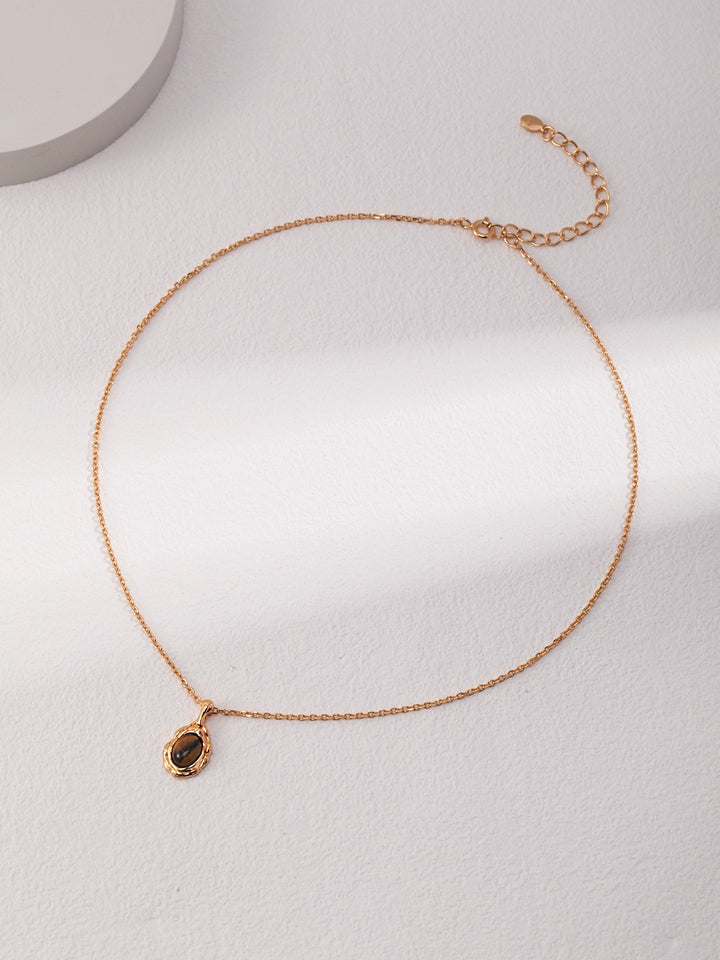 Simsmore minimalist French series S925 pure silver tiger eye stone niche design light luxury retro necklace