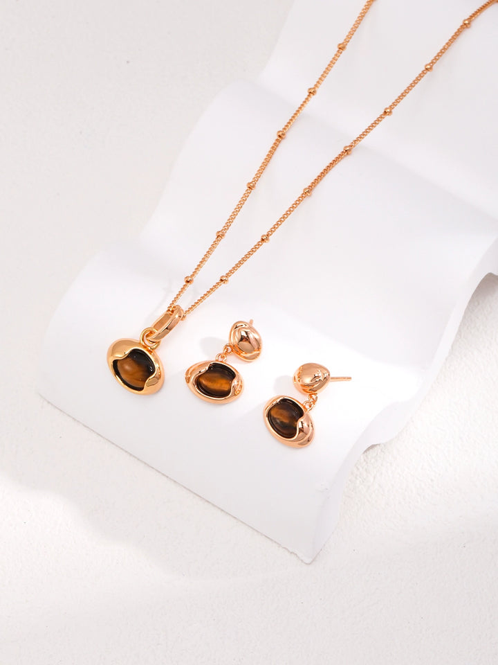 Simsmore Minimalist French Series S925 Pure Silver Natural Tiger Eye Stone Retro Light Luxury Niche Design Necklace