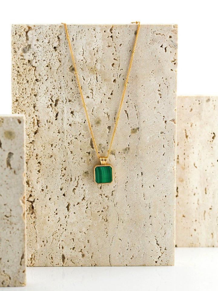 Simsmore [Extremely Simple French Style Series] Pure Silver Natural Peacock Stone Fashion Retro Original Design Necklace