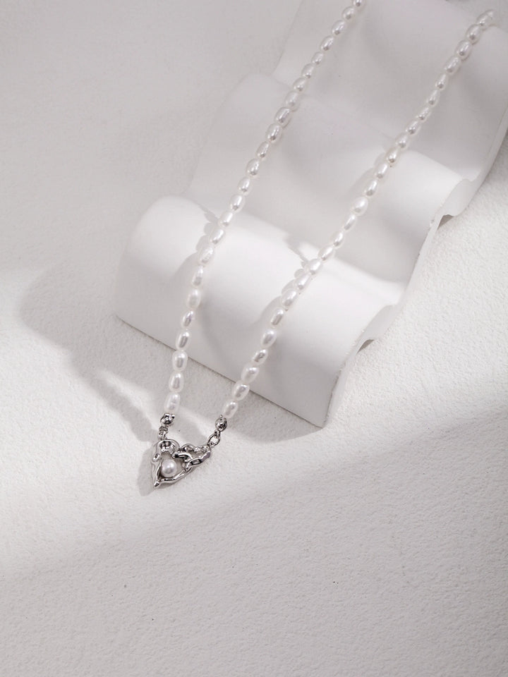 Simsmore minimalist French series pure silver heart interwoven natural pearl temperament simple design necklace