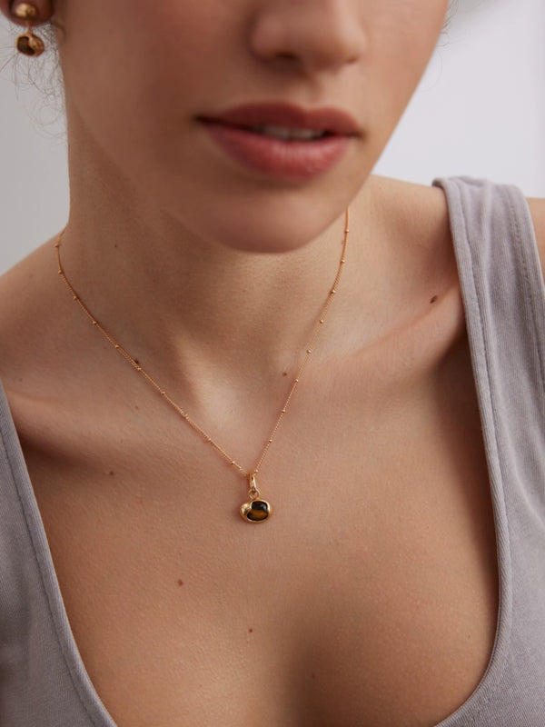 Simsmore Minimalist French Series S925 Pure Silver Natural Tiger Eye Stone Retro Light Luxury Niche Design Necklace