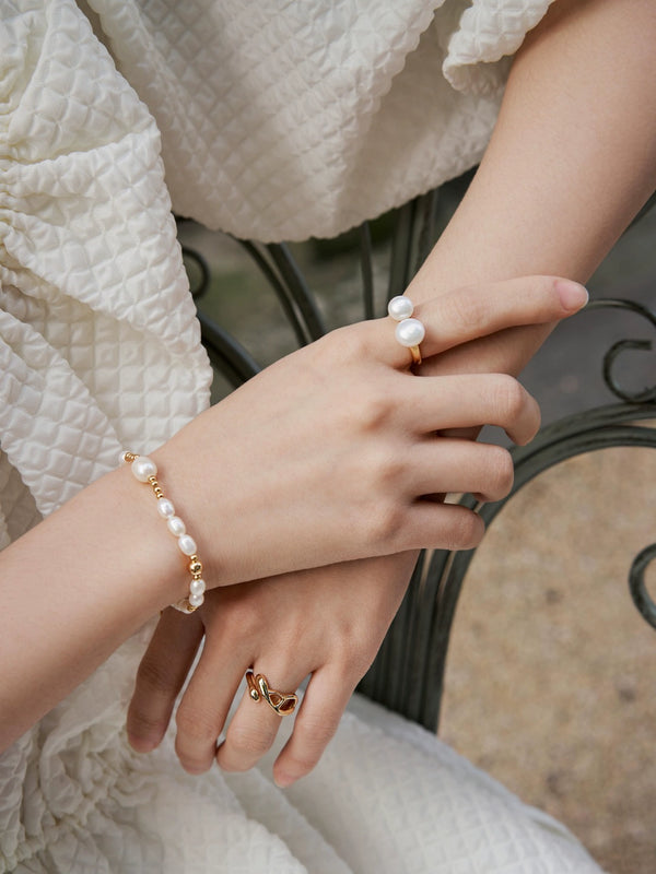 Simsmore [Extremely Simple French Style Series] Pure Silver Pearl Adjustable Fashion Niche Original Design Bracelet