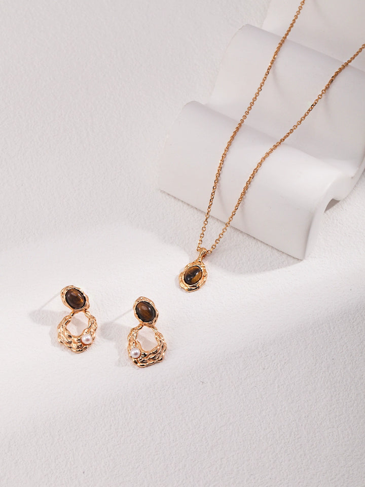 Simsmore minimalist French series S925 pure silver tiger eye stone niche design light luxury retro necklace