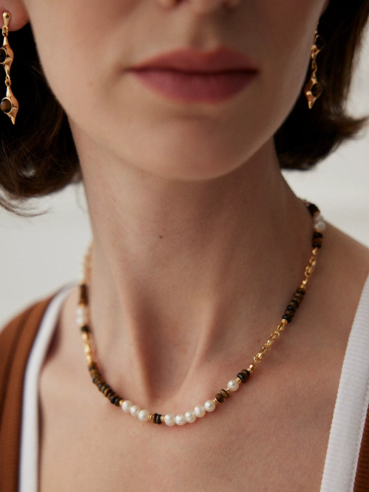 Simsmore niche luxury retro collarbone chain s925 silver tiger eye stone necklace