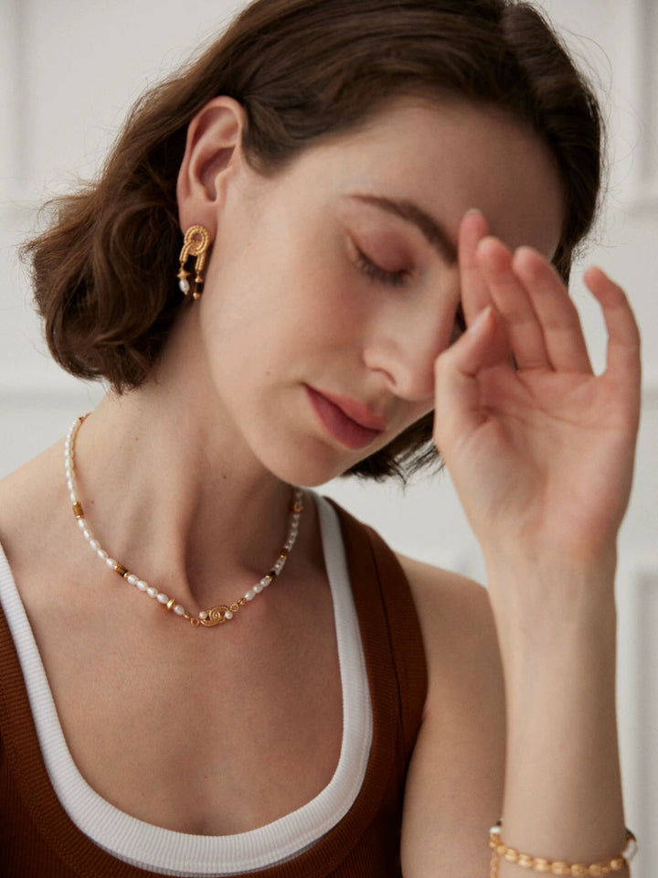 Simsmore Donut Natural Pearl Splicing Clavicle Necklace Chocker Style Niche Design Necklace