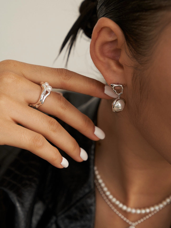 Simsmore Extremely Simple French Style Series] Pure Silver Pearl Adjustable Fashion Retro Original Design Ring
