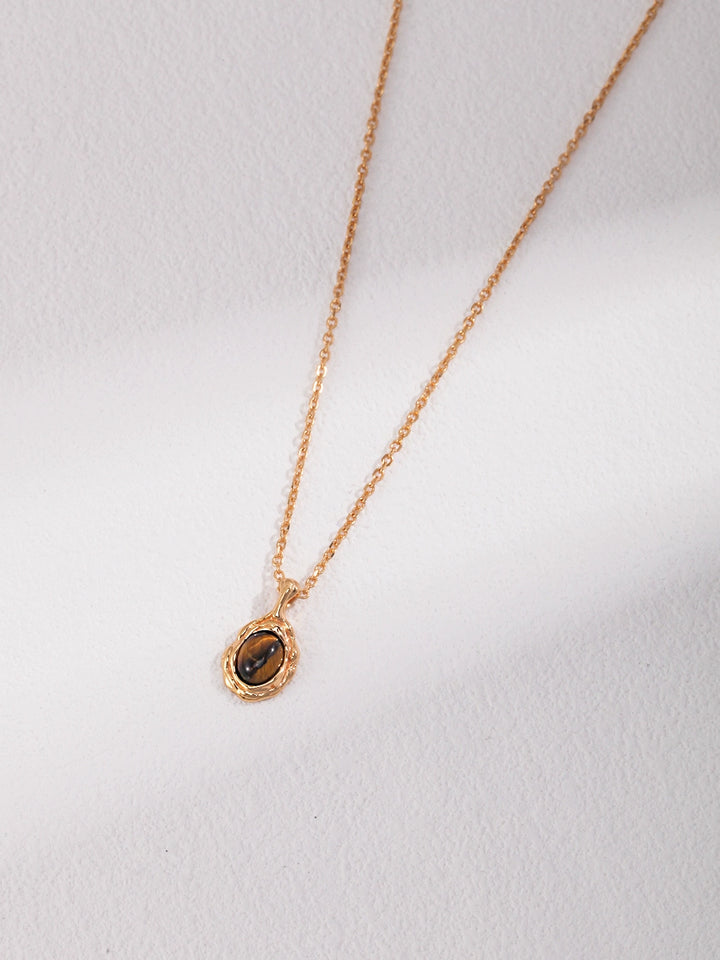Simsmore minimalist French series S925 pure silver tiger eye stone niche design light luxury retro necklace