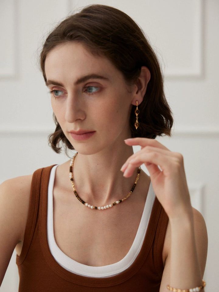 Simsmore niche luxury retro collarbone chain s925 silver tiger eye stone necklace
