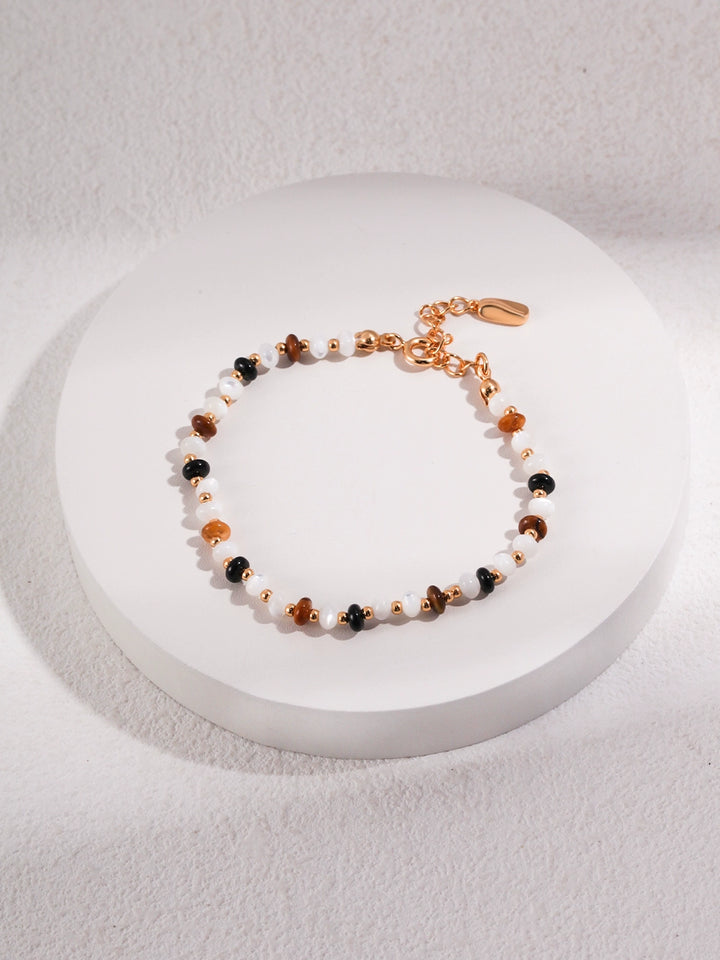 Simsmore minimalist French series S925 pure silver tiger eye stone bracelet with niche design, light luxury retro