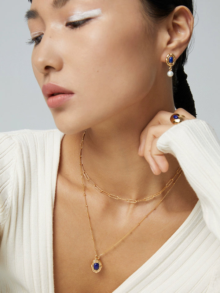 Simsmore minimalist style series palace style design pure silver natural blue gold light retro and high-end necklace