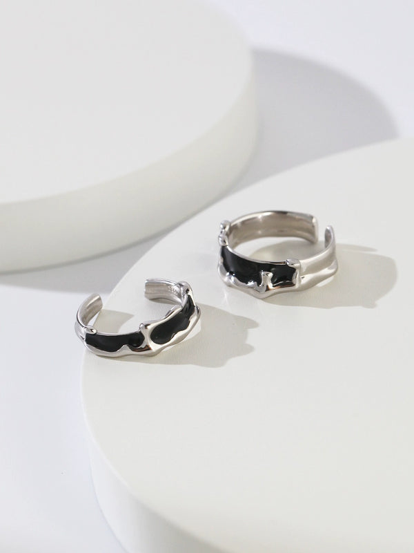 Simsmore [Minimalist French Style Series] Pure Silver Natural Drip Glaze Adjustable Retro Ring for Couples