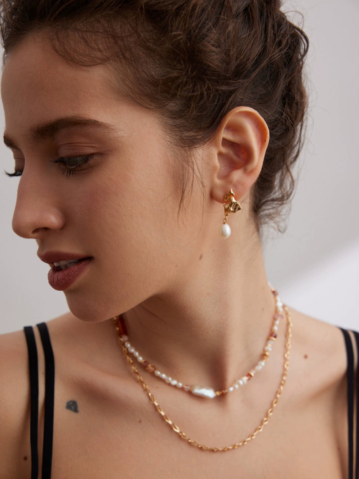 Simsmore minimalist French series S925 pure silver pearl pendant earrings with light luxury and niche design sense