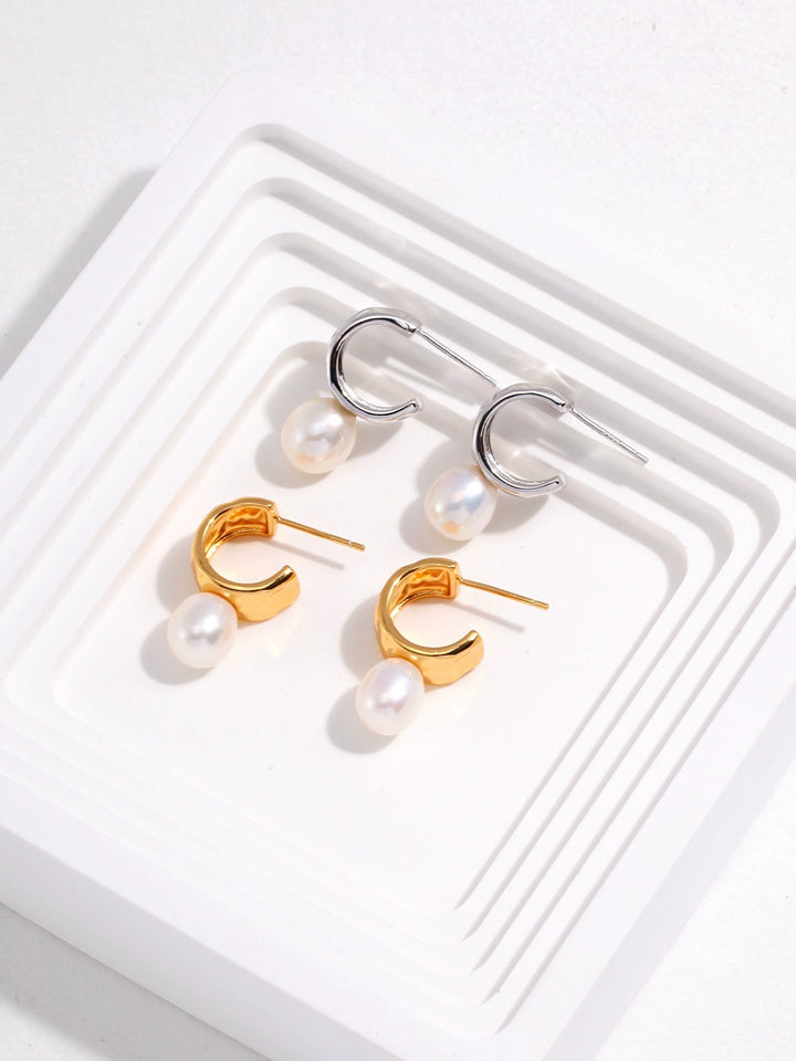 Simsmore minimalist French series S925 pure silver pearl minimalist C-shaped retro niche design earrings