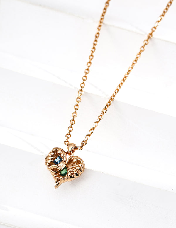Vintage Gold Zircon Heart Shape Pendant Necklace and Earrings