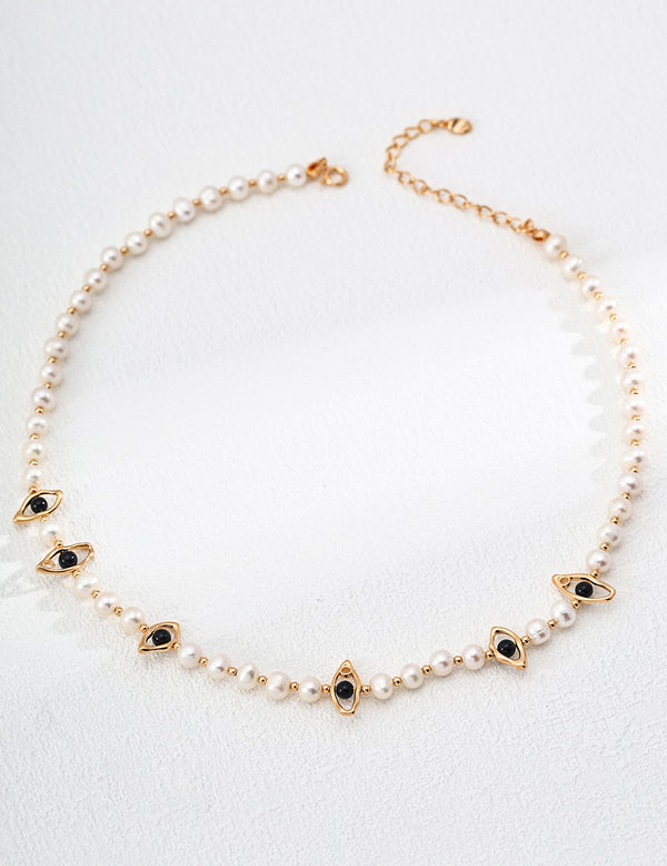 S925 Sterling Silver Natural Pearl &amp; Black Onyx Necklace – The Perfect Blend of Elegance and Mystery